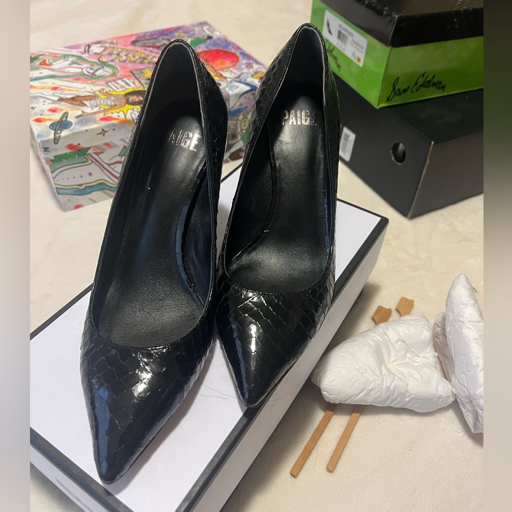Paige Black Pump /Heels - Faux Crocodile